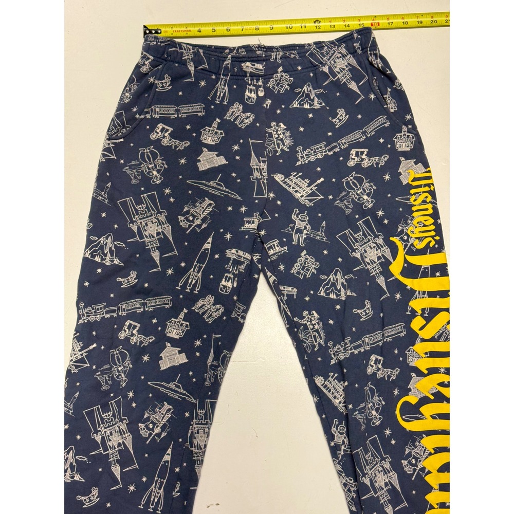 Disney 100th Anniversary Disneyland AOP Pants Joggers Sweats Navy Yellow Adult M - Picture 2 of 5